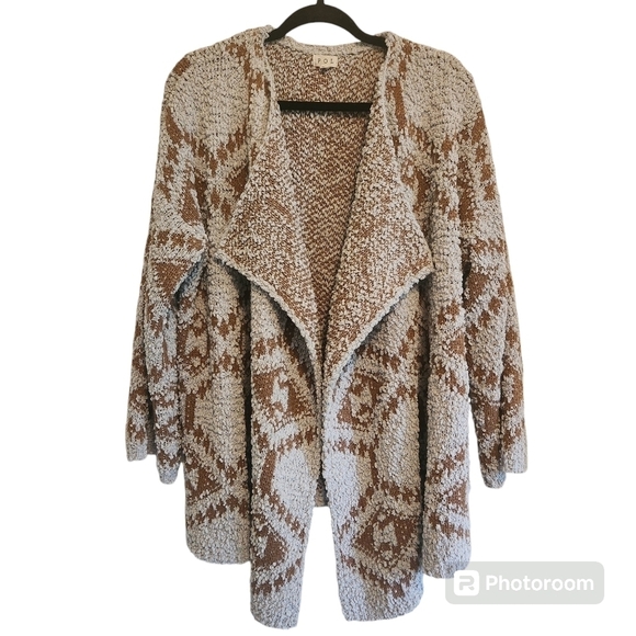 POL GRAY & BROWN WATERFALL AZTEC OPEN DRAPE COZY CARDIGAN SWEATER SIZE S - Picture 3 of 9